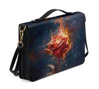 Ceudet A Rose Imprimé Bible Étui pour femme avec poignée supérieure et sangles, étui de transport pour église Grande protection de la Bible à fermeture éclair, Fleurs de rose flamme rouge, 2 XL