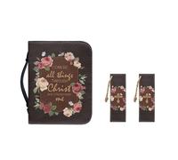 Ceudet AFlower - Housse de bible pour femme avec poignée durable en cuir synthétique pour adolescentes, marque-pages multifonction, Croix Fleur, M-9.2"x6.3"x1.6"