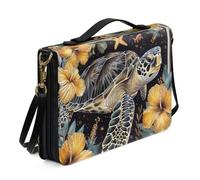Ceudet AParrot - Sac de bible pour femmes et filles, étui de transport léger en cuir synthétique avec sangle et poignée, marque-page, sac d'église, Fleurs d'hibiscus tortue de mer 3D, L
