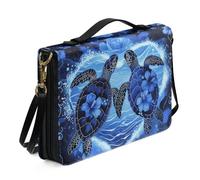 Ceudet Aztec Étui de bible en cuir avec bandoulière et poignée à fermeture éclair pour femmes et filles, bleu et rouge, taille 2XL, Tortue de mer Hibiscus Bleu, M