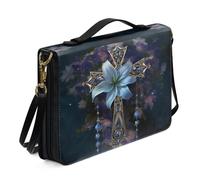 Ceudet Basset Hound Étui de transport de la Bible avec bandoulière pour femmes et filles - Sac fourre-tout en cuir pour l'église - Taille XXL, Lily Cross - Bleu foncé, M