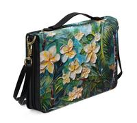 Ceudet Basset Hound Étui de transport de la Bible avec bandoulière pour femmes et filles - Sac fourre-tout en cuir pour l'église - Taille XXL, Plumeria Tropical Leaf Vert et Jaune, L