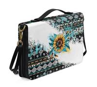 Ceudet Basset Hound Étui de transport de la Bible avec bandoulière pour femmes et filles - Sac fourre-tout en cuir pour l'église - Taille XXL, Tournesol aztèque vert et blanc, x-large
