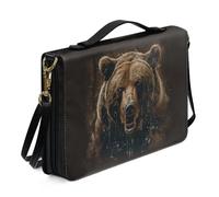 Ceudet Bear - Housse de livre de la Bible en cuir avec bandoulière pour homme et femme - Housse de transport robuste pour la Bible (marron, taille L), Ours marron, x-large