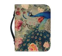 Ceudet Couverture de la Bible personnalisée personnalisable en polyuréthane pour protéger le livre de la Bible, Vintage Paon Pivoine Fleur, X-Large