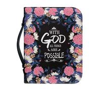 Ceudet Couverture de la Bible personnalisée personnalisable en polyuréthane pour protéger le livre de la Bible, Texte fleur rose bleu, X-Large