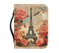 Ceudet Couverture de la Bible pour femme Grande capacité Sac quotidien Étui pour livre d'église Écriture Protecteur Cadeaux de vacances, Romantique Paris Vintage Rose Floral, XXLarge