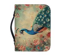 Ceudet Couverture de la Bible pour femme Grande capacité Sac quotidien Étui pour livre d'église Écriture Protecteur Cadeaux de vacances, Motif floral paon vintage, L