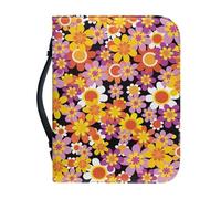 Ceudet Couverture de la Bible pour femme Grande capacité Sac quotidien Étui pour livre d'église Écriture Protecteur Cadeaux de vacances, Fleurs Hippie Jaune Rose, X-Large
