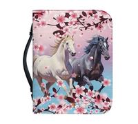 Ceudet Couverture de la Bible pour femme Grande capacité Sac quotidien Étui pour livre d'église Écriture Protecteur Cadeaux de vacances, Cheval Fleurs de cerisier, XXLarge