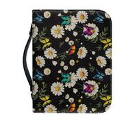 Ceudet Couverture de la Bible pour femme Grande capacité Sac quotidien Étui pour livre d'église Écriture Protecteur Cadeaux de vacances, Feuilles de papillon marguerites blanches, XXLarge