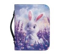 Ceudet Couverture de la Bible pour femme Grande capacité Sac quotidien Étui pour livre d'église Écriture Protecteur Cadeaux de vacances, Adorable lapin fleur de lavande, M