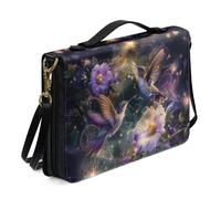 Ceudet Étui bible imprimé lion en 3D avec rangement pour stylos, étui en cuir pour femmes et filles, sac de transport pour la Bible, noir, taille XL, Colibri Fleur - Violet, L
