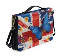 Ceudet Étui de bible aztèque en cuir imprimé léopard pour femmes et filles, sac fourre-tout pour l'étude de la Bible, marron, taille L, Union Jack Papillon Bleu et Rouge, L