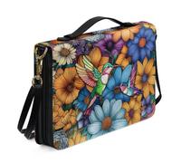 Ceudet Étui de bible aztèque en cuir imprimé léopard pour femmes et filles, sac fourre-tout pour l'étude de la Bible, marron, taille L, Fleur de colibri - Multicolore, L