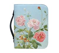 Ceudet Étui de bible en cuir avec une housse de bible en cuir avec poignée et fermeture éclair pour études de la Bible, cadeaux catholiques, motif floral rose, L