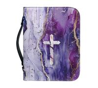 Ceudet Étui de bible en cuir avec une housse de bible en cuir avec poignée et fermeture éclair pour études de la Bible, cadeaux catholiques, Croix en marbre violet 5, L