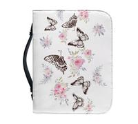 Ceudet Étui de bible en cuir avec une housse de bible en cuir avec poignée et fermeture éclair pour études de la Bible, cadeaux catholiques, Fleurs et papillons., L