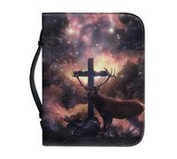 Ceudet Étui de bible en cuir avec une housse de bible en cuir avec poignée et fermeture éclair pour études de la Bible, cadeaux catholiques, Cerf et croix, xx-large