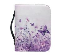 Ceudet Étui de bible en cuir avec une housse de bible en cuir avec poignée et fermeture éclair pour études de la Bible, cadeaux catholiques, Papillon Violet Lavande 5, xx-large