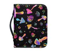 Ceudet Étui de bible en cuir pour filles, sac fourre-tout avec poignée sur le dessus, étui de transport pour l'église, chat mignon, taille L, Champignons colorés., xx-large