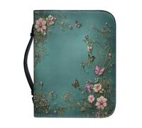 Ceudet Étui de bible imprimé hibou bleu pour homme et femme - Housse de bible avec poignée imperméable et fermeture éclair, Fleurs roses bohème et papillons colorés, L