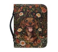 Ceudet Étui de bible vert avec poignée, « The Ais My Song » - Rangement pour stylos - En cuir synthétique - Imperméable - Multifonctionnel - Durable - 2XL, Dachshund Retro Daisy Flower Chien, M