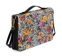 Ceudet Étui de bible zèbre avec poignée et bandoulière, étui de transport en cuir avec rangement pour stylos, noir, taille XL, Imprimé Léopard Rose - Multicolore, XL