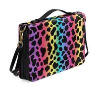 Ceudet Étui de protection coloré avec imprimé AA pour femme et fille, sac d'église avec sangles et poignée sur le dessus, étui de transport en cuir PU, Motif léopard arc-en-ciel., 2 XL