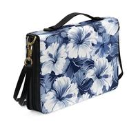Ceudet Étui de protection coloré avec imprimé AA pour femme et fille, sac d'église avec sangles et poignée sur le dessus, étui de transport en cuir PU, Fleurs d'hibiscus bleu-blanc - 2, x-large