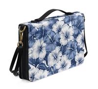 Ceudet Étui de protection coloré avec imprimé AA pour femme et fille, sac d'église avec sangles et poignée sur le dessus, étui de transport en cuir PU, Fleurs d'hibiscus bleu-blanc - 1, L