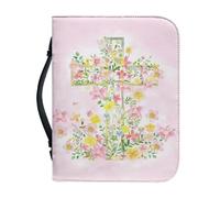 Ceudet Étui de protection en cuir imperméable pour la Bible avec marque-page et poignée pour femme, Croix florale 2, L