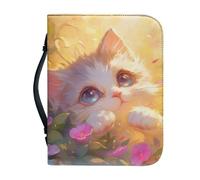Ceudet Étui de protection en cuir imperméable pour la Bible avec marque-page et poignée pour femme, Chat mignon, M
