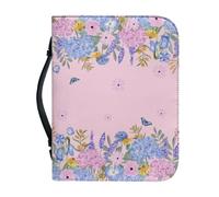 Ceudet Étui de protection en cuir imperméable pour la Bible avec marque-page et poignée pour femme, Papillon fleur rose., M