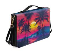 Ceudet Étui de protection en cuir pour femme et homme - Accessoires de la Bible - Sac fourre-tout - Couverture rigide, Cocotier au coucher du soleil, L