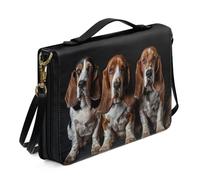 Ceudet Étui de transport de la Bible en cuir avec poignée et bandoulière pour femmes et filles, motif vache aztèque, étui pour étude, bleu foncé et jaune, taille 2XL, Basset Hound - Noir et marron,