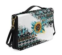 Ceudet Étui de transport de la Bible en cuir avec poignée et bandoulière pour femmes et filles, motif vache aztèque, étui pour étude, bleu foncé et jaune, taille 2XL, Imprimé Vache Aztèque Tournesol