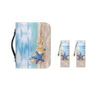 Ceudet Étui de transport de la Bible en cuir synthétique pour femme avec marque-pages pour filles, sac fourre-tout pratique pour la Bible, Étoile de mer coquillage, 2XL-12"x9"x2.4"