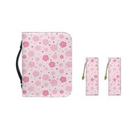 Ceudet Étui de transport de la Bible en cuir synthétique pour femme avec marque-pages pour filles, sac fourre-tout pratique pour la Bible, Fleur hippie rose, XL-11.2"x8"x2.2"