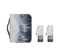 Ceudet Étui de transport en cuir synthétique avec marque-pages pour femme et fille, Forêt grise, 2XL-12"x9"x2.4"