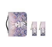 Ceudet Étui de transport en cuir synthétique avec marque-pages pour femme et fille, Lapin de Pâques Fleur Violet, M-9.2"x6.3"x1.6"