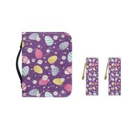 Ceudet Étui de transport en cuir synthétique avec marque-pages pour femme et fille, Œuf coloré de Pâques, XL-11.2"x8"x2.2"