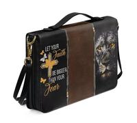 Ceudet Grand étui de transport pour la Bible, sac fourre-tout en cuir avec sangle et rangement pour stylo, sac fourre-tout lavable avec poignée, taille XXL, Tigre avec versets croisés - Noir et