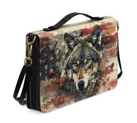 Ceudet Grand sac de bible pour femmes et filles, étui de transport en cuir synthétique avec bandoulière, Drapeau américain loup - multicolore, L