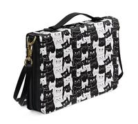 Ceudet Grande housse de bible avec bandoulière - Étui en cuir pour la Bible - Sac d'église portable - Cadeau pour chrétien, Chat de dessin animé - Noir et blanc, XL
