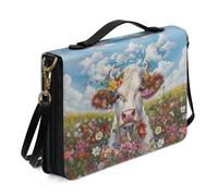 Ceudet Highland Cattle Cow Housse de Bible à imprimé floral pour homme et femme Étui de transport avec bandoulière en cuir synthétique Protection de la Bible AChurch pour étude de prière, L, Vache