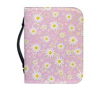 Ceudet Housse de bible à fleurs roses pour femme en cuir synthétique avec poignée et fermeture éclair - Étui de bible à motif floral rose pour filles, taille XL, Marguerite florale., xx-large