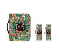 Ceudet Housse de bible colorée en forme de cœur pour femme - Étanche - En cuir synthétique - Avec poche zippée et marque-page - Taille XXL, Chat à fleurs mignons, 2XL-12"x9"x2.4"