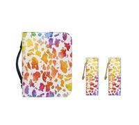 Ceudet Housse de bible colorée en forme de cœur pour femme - Étanche - En cuir synthétique - Avec poche zippée et marque-page - Taille XXL, Léopard arc-en-ciel, M-9.2"x6.3"x1.6"