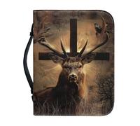 Ceudet Housse de bible de transport pour femmes et filles - Étui de bible en cuir synthétique avec poignée sur le dessus - Accessoires de protection, chat mignon, taille M, Cerf gothique et croix,